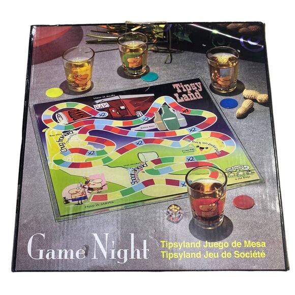 Game Night Tipsy Land Glass Board w/4 shot glasses NEW - Picture 1 of 5